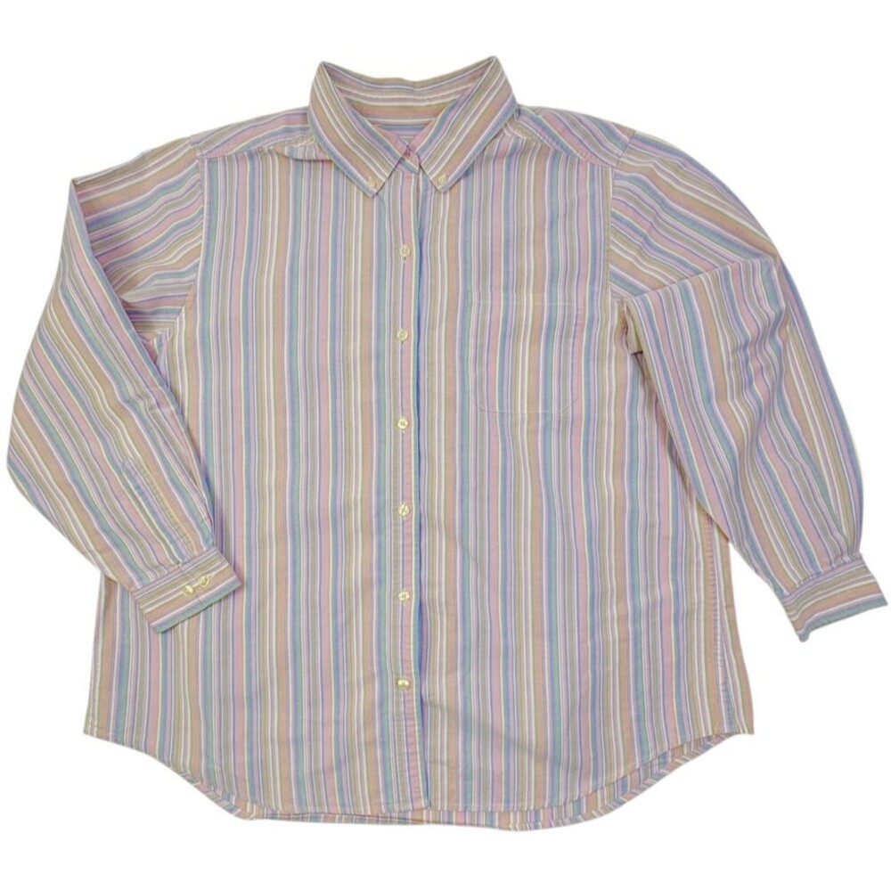 VTG L.L.Bean Pastel Stripe Oxford Shirt Heavyweight Cotton Button Down 2XL